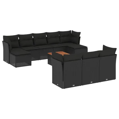 Produktbild von vidaXL 11-tlg. Garten-Sofagarnitur mit Kissen Schwarz Poly Rattan