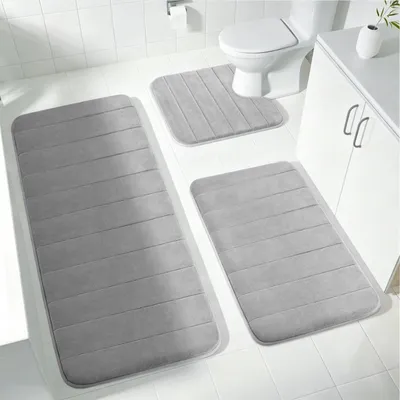 Image de Ensemble de 3 tapis de bain en mousse à mémoire de forme, antidérapants et lavables