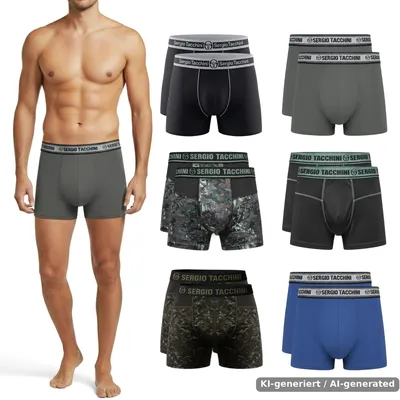 Imagen del producto de Conjunto de 12 calzoncillos tipo bóxer para hombre Sergio Tacchini – Colección Riviera Drive – 95% algodón, 5% Elasthano – Ropa interior masculina de alta calidad, estilo italiano – , azul y gris antracita – Comodidad para caballeros, Imagen generada por IA