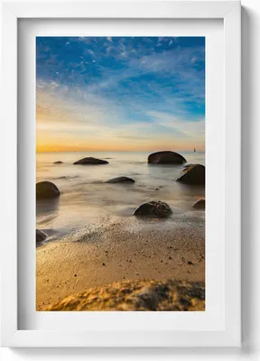 Produktbild von Sonnenaufgang an der Ostsee– Wandbild mit Rahmen – Gerahmtes Bild  – Wanddekoration – 20x30 cm – Weiß