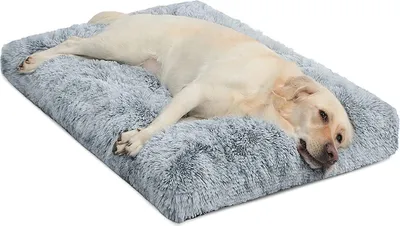 Produktbild von Großes, waschbares Hundebett für Hundeboxen, beruhigendes, flauschiges Anti-Angst-Hundebett,  Plüsch-Hundematte mit rutschfester Unterseite