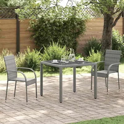 Produktbild von vidaXL Gartenstühle, 2 Stück, Poly Rattan, Grau, stapelbar, wasserabweisend, pulverbeschichtetes Stahlgestell