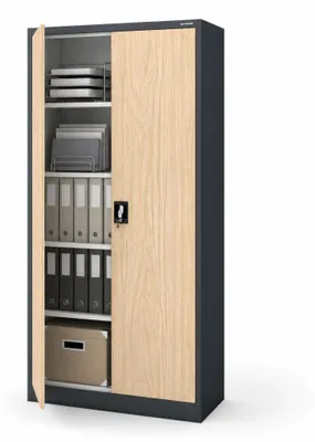 Produktbild von Aktenschrank Lagerschrank Mehrzweckschrank Metallschrank 4 Fachböden Pulverbeschichtung Stahlblech 185 x 90 x 40 cm Anthrazit / Eiche Sonoma