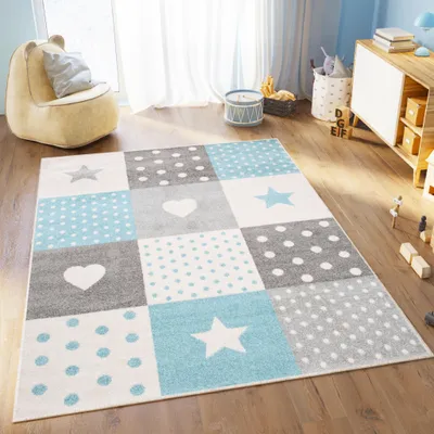 Image de Tapis LAZUR Moderne Bleu Crème Gris Chambre Enfants  300 x 400 cm