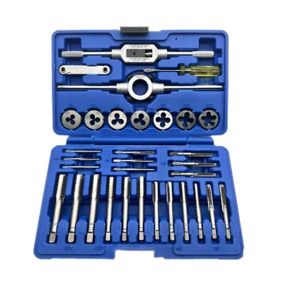 Produktbild von 32-teiliges HSS-Gewindebohrer- und Schneideisen-Set, metrischer Schraubenschluesselschnitt M3-M12, Handgewindeschneidwerkzeug, Wolframkarbid-Gewindebohrer, Schraubengewindeherstellungswerkzeug, Bit-Set, Ingenieur-Set mit Werkzeugkoffer