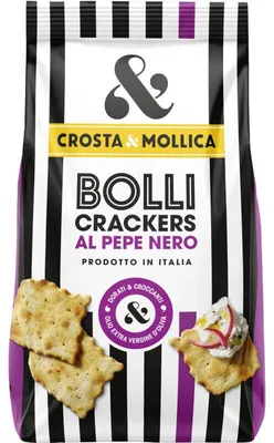 Immagine prodotto di Crosta Mollica Bolli crackers al pepe nero, 150 g - crackers snack piccanti