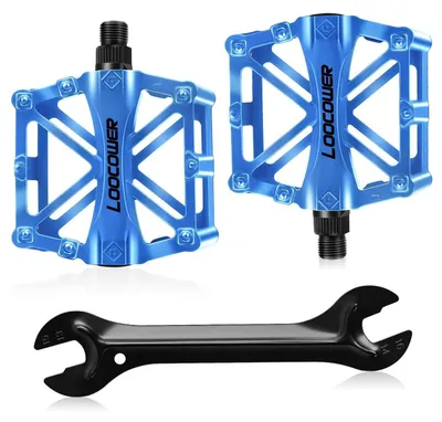 Image de Pédales de vélo en aluminium, bleu foncé, 9/16 de pouce, antidérapantes, avec 3 roulements, paire