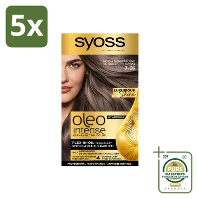 Obrázok produktu pre 5 ks SYOSS Oleo Intense 7-56 Mokka tmavohnedý odtieň vlasovej farby bez amoniaku – balenie