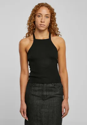 Zdjęcie produktu dla Damska koszulka bez rękawów Urban Classics Ladies Rib Knit Crossed Back Top, czarna – XS