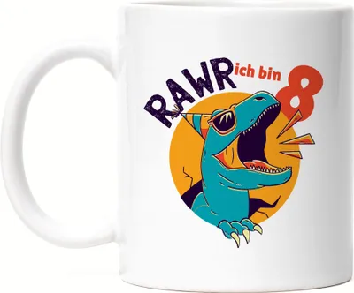 Produktbild von Raw Ich Bin 8 Tasse Weiss Geschenkidee 8. Geburtstag Humorvoll Sarkastisch Dinosaurier T-Rex Dino