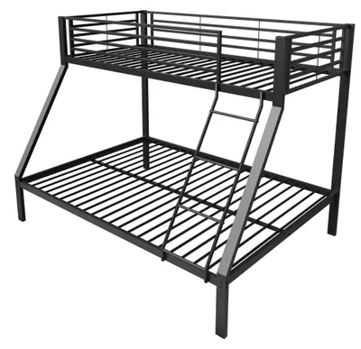 Image de Lit superposé en métal - 140 x 200 cm - Avec barrière de sécurité - Échelle de sécurité - Construction robuste - Silencieux - Noir