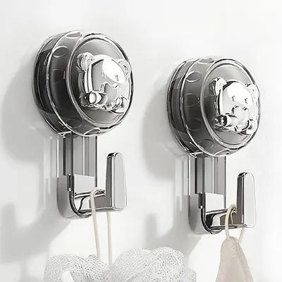 Produktbild von Handtuchhalter mit Saugnäpfen, kein Bohren erforderlich, extra starke Saugnäpfe, 62 mm Saugnäpfe mit Haken, Badezimmerhaken mit Saugnäpfen für Bad, Küche und Tür (silber + transparent grau, 11,2 * 6,2 * 4,3 cm * 2)