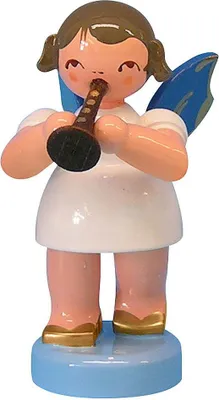 Produktbild von Engel mit Flöte - Blaue Flügel - stehend (6cm) von Kunstgewerbe Uhlig