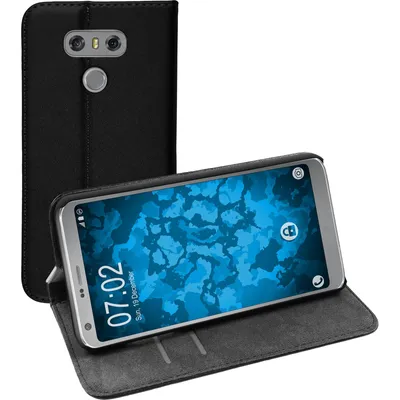 Produktbild von PhoneNatic Kunst-Lederhülle kompatibel mit LG G6 - Book-Case schwarz + 2 Schutzfolien