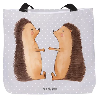 Produktbild von Mr. & Mrs. Panda Schultasche Igel Liebe - Grau Pastell - Geschenk, Tasche, Liebesgeschenk, Hochzeit, Reisetasche, Tote Bag, Partner, Einkaufstasche, Hochzeitstag, Beutel