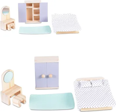 Produktbild von Moni Holz-Puppenmöbel Schlafzimmer 4012 Bett Schrank Schminktisch Stuhl Zubehör bunt