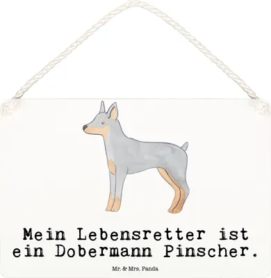 Produktbild von Mr. & Mrs. Panda holzbild Dobermann Pinscher Lebensretter DIN A6 - Weiß - Geschenk, Wandbild Holz, Wandschild, Türschild, Holzschild, Schild