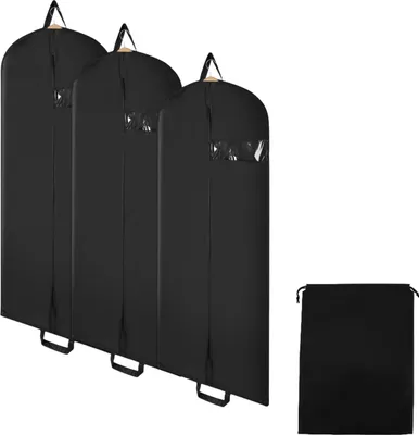 Produktbild von Jayseuw Kleidersack 3er Set 128x60cm Schutzhülle Kleiderhülle mit einem Griff schwarz Schuhsack