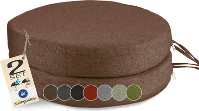 Produktbild von sunnypillow 2er Set Stuhlkissen Rund Ø 40 cm, wasserdicht UV-lichtecht, 7cm dick - Outdoor Polsterauflage mit Bändern - Auflage für Stühle,Bänke - Sitzkissen Stuhlauflage für Haus und Garten - Braun