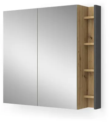 Immagine prodotto di Specchio contenitore bagno Vicco Edelin Antracite/Artisan 80 x 75 cm con ripiani, Model 57988