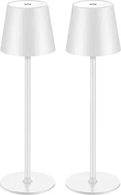 Produktbild von 2 Stück LED Dimmbare Akku Tischlampe Kabellose, Wiederaufladbar Warme Lichtfarbe 3000K Tischleuchte Für Innen und Aussen mit USB-C, Aluminium, IP54