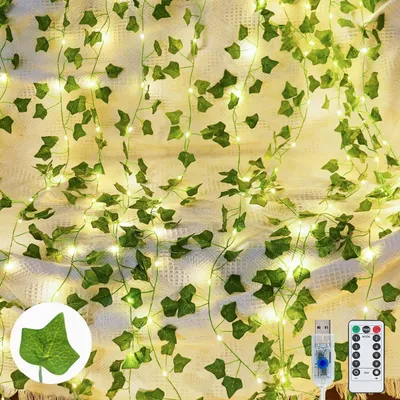 Produktbild von Efeu Lichterkette 2x2m 200 LEDs Warmweiß 8 Modi USB/Batterie Timer Girlande Deko