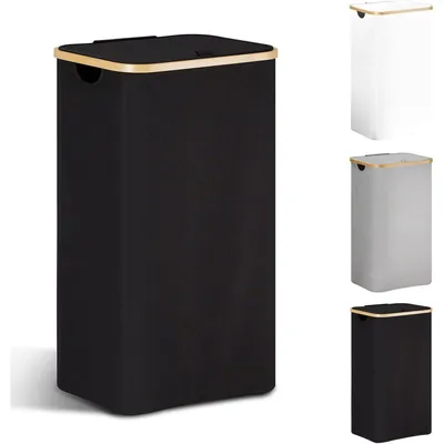 Produktbild von Wäschekorb mit Deckel 85L faltbar Bambus schmal Schwarz 30x40x70cm