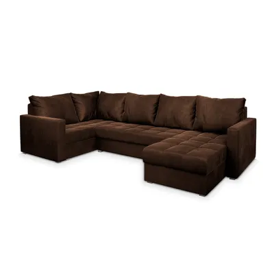 Produktbild von Masseno Ecksofa LORIVO L-S mit Schlaffunktion U-Form, Sofa mit Bettkasten, Wohnzimmersofa, Couch, Soffa, Bettsofa, Couchgarnitur- Braun, KRONOS 06