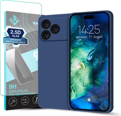 Produktbild von Hülle für Apple iPhone 17 Pro Max mit 9H Displayglas Displayschutz Plus Case Cover Bumper Silikon Softgrip Schutzhülle Farbe: Blau