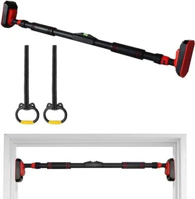 Productafbeelding van Optrekstang Deurkozijn - Klimstang Zonder Boren - Bovenlichaam Training - Hoge Belastbaarheid - Verstelbaar 70-110 cm - Zwart