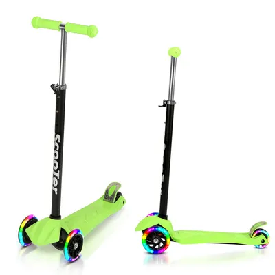Zdjęcie produktu dla TolleTour Hulajnoga dla dzieci Funscooter Hulajnoga na pedały Składana Hulajnoga z 3 diodami LED Hulajnoga dla dzieci do 50 kg z regulacją wysokości Zielona