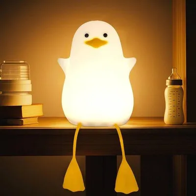 Zdjęcie produktu dla Żółta lampka nocna LED w kształcie kaczki – silikonowa lampka nocna dla dzieci – sterowanie dotykowe, regulacja jasności i timer – ładowana przez USB – lampka nocna do pokoju niemowlęcego i dziecięcego