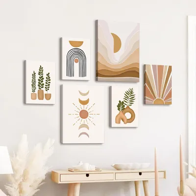 Zdjęcie produktu dla Obrazy na płótnie 6 sztuk, boho abstrakcyjne geometryczne, w ramie, do salonu