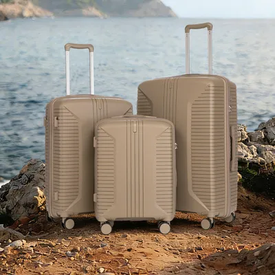Produktbild von MODFU 3-teiliges Set Trolleys,20", 24", 28" Koffer,Reisekoffer mit 360°-Rollen und Teleskopgriff,Klassische Koffer mit PP-Hartschale,Champagner
