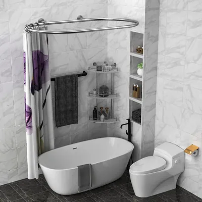 Produktbild von Ovale Duschvorhang Stange Hoop - Badezimmerstange Geeignet für Freistehende Badewannen - Silber