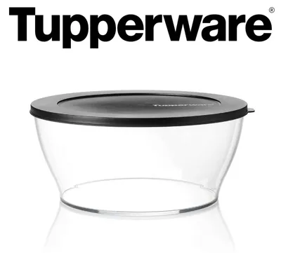 Produktbild von Tupperware Salatschüssel Clear Line, 2,4 L, Ø 22,9 cm, H 10,2 cm, recycelter Kunststoff, luftdichter Deckel, stapelbar