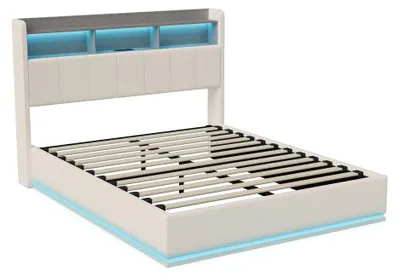 Image de Lit avec coffre de rangement - Lit double 140x190 cm - Revêtement en velours - Structure en bois - Avec tête de lit - Avec sommier à lattes - Sans matelas