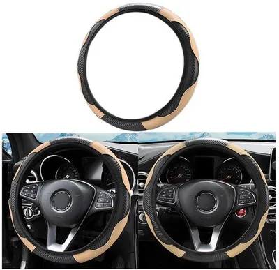 Immagine prodotto di Copri volante per auto, traspirante, antiscivolo, in microfibra, beige, 37-38 cm