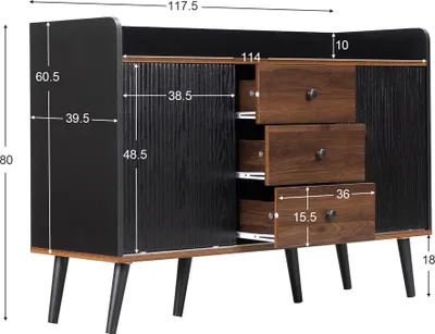 Image de Buffet Avec Trois Tiroirs Et Salon - Buffet Moderne Avec Compartiments De Rangement, Noir