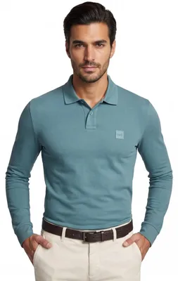 Produktbild von Boss Orange Polo langarm schmaler Schnitt grün