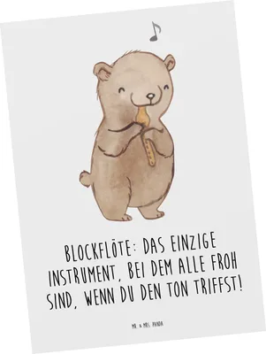 Produktbild von Mr. & Mrs. Panda Postkarte Blockflöte Freude - Weiß - Geschenk, Fotokarte, Grußkarte, Musikinstrument, Postkarten, Musiker, Ansichtskarten, Instrument, Lernen, Musik
