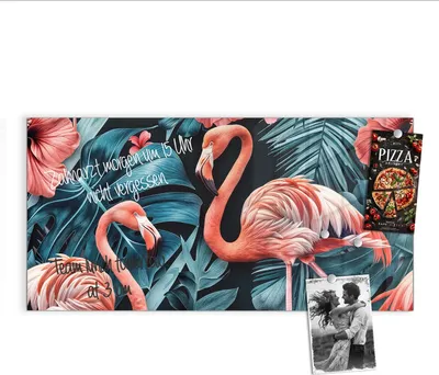Produktbild von Magnettafel 100x50cm Pinnwand Whiteboard beschreibbar - Flamingos und Blumen