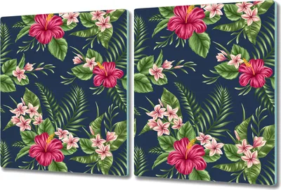 Produktbild von Glas Schneidebrett Herdabdeckplatten Schneideplatten - 2x 40x52 cm - Exotische Blumen