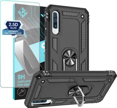 Produktbild von Armor Outdoor Handyhülle für Samsung Galaxy A50 Handy Panzer Case Schutzhülle mit 9H Displayglas Displayschutz Farbe: Schwarz