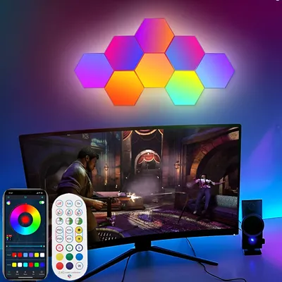 Obrázek produktu pro LED šestiúhelník herní nástěnné světlo 3ks šestiúhelník RGB IC panel nástěnné světlo Deco nástěnné osvětlení hudba synchronizace lampa pro pokoj Gamer pokoj dárky Deco