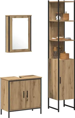 Produktbild von vidaXL Badezimmermöbel-Set mit Regal mit Tür 3 pcs Braun Holzwerkstoff