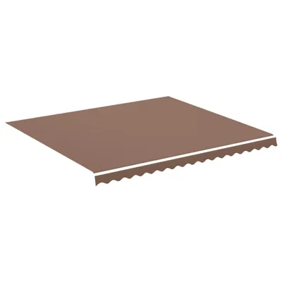 A brown awning with a scalloped edge and white trim, shown from a diagonal angle against a white background.