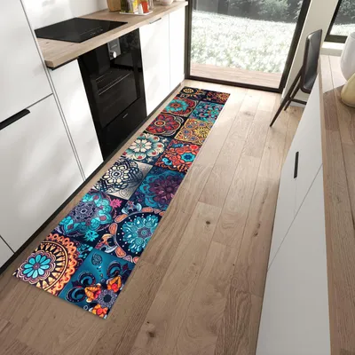 Produktbild von Küchenteppich 60x270cm rutschfest & abwischbar PVC Läufer - Mandala Mosaik Teppich