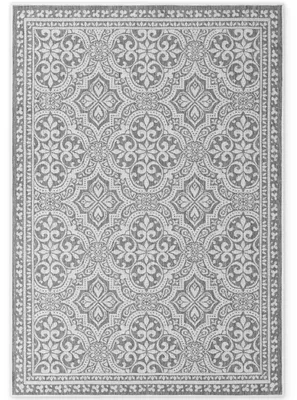 Immagine prodotto di Tappeto "Rosel" per interni ed esterni, resistente alle intemperie, robusto, fronte-retro, bianco e grigio