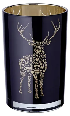 Teelichtglas Fancy Ø 12 cm, H 18 cm, schwarz, innen gold